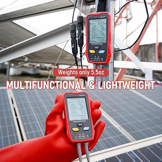UT673PV Solar Panel Tester Photovoltaic Multimeter 800W Solar MPPT Meter with Large Ultra Clear LCD Smart MPPT Open Circuit Voltage Troubleshooting Data Test for Photovoltaic Modules