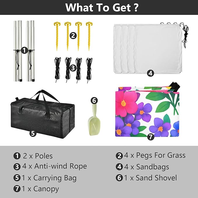 Beach Canopy with Windproof Ropes &amp Sandbags Beach Tent Sun Shade Sun Shelter for Camping Trips Fishing Backyard Fun or Picnics Bouquets