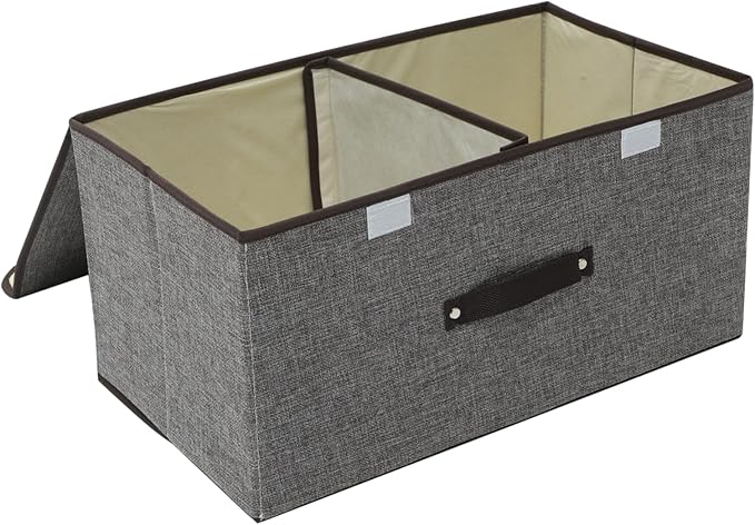 Cabilock Cotton Fabric Double Lid Storage Box Collapsible Organizer Large Capacity for Clothes Toys Books