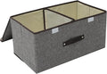 Cabilock Cotton Fabric Double Lid Storage Box Collapsible Organizer Large Capacity for Clothes Toys Books