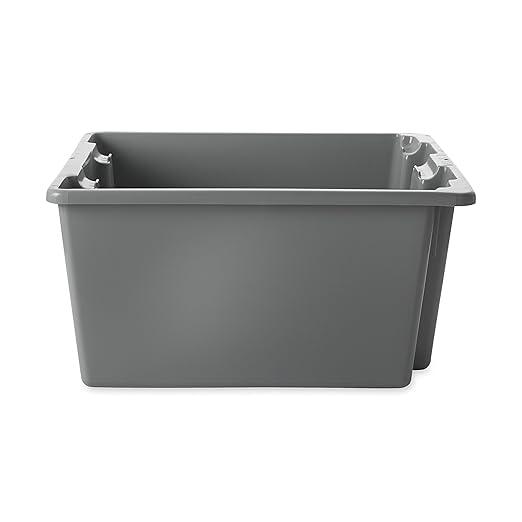 Rubbermaid Commercial Palletote Storage Stack and Nest Box 1.3 Cu. Ft Gray Tote for Warehouse/Garage/Cleaning/Maintenance
