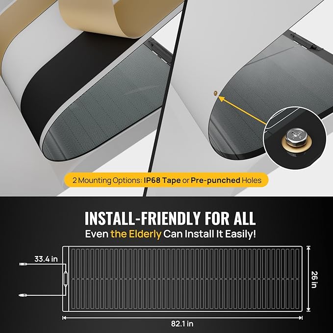 BougeRV Yuma 200W CIGS Thin-Film Flexible Solar Panel The Most Flexible Anti-Shading Solar Panel with Pre-Punched Holes for Easy Installation