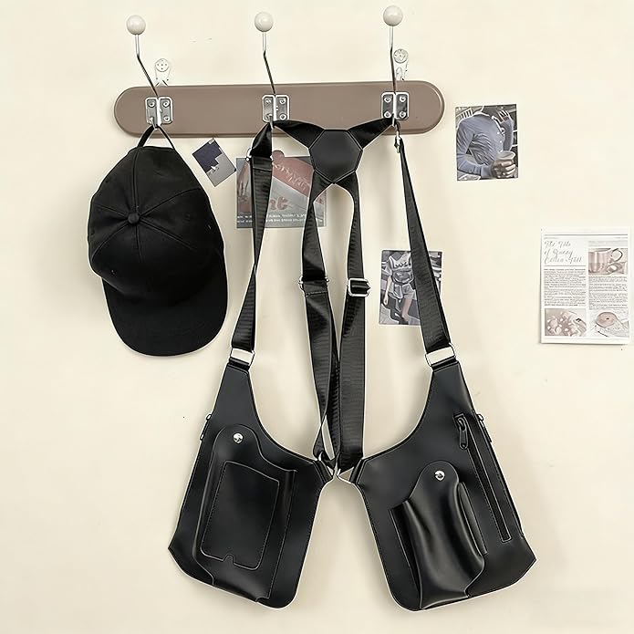 Double Shoulder Bag Adjustable Tactical Armpit Pouch for Men Anti-Theft Underarm Leather Wallet Pocket Holster