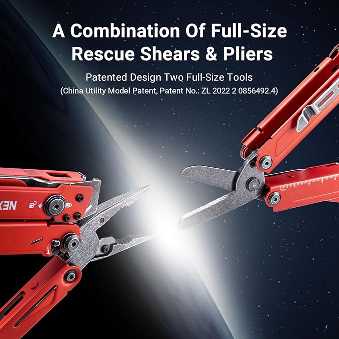 NEXTORCH PIONEER MT20 14-IN-1 Multi-tools Full-SizeVersatile Multi-tool Set with Scissors Needle Nose Pliers Pocket Clip Multi-tool (RED with Glass Breaker)