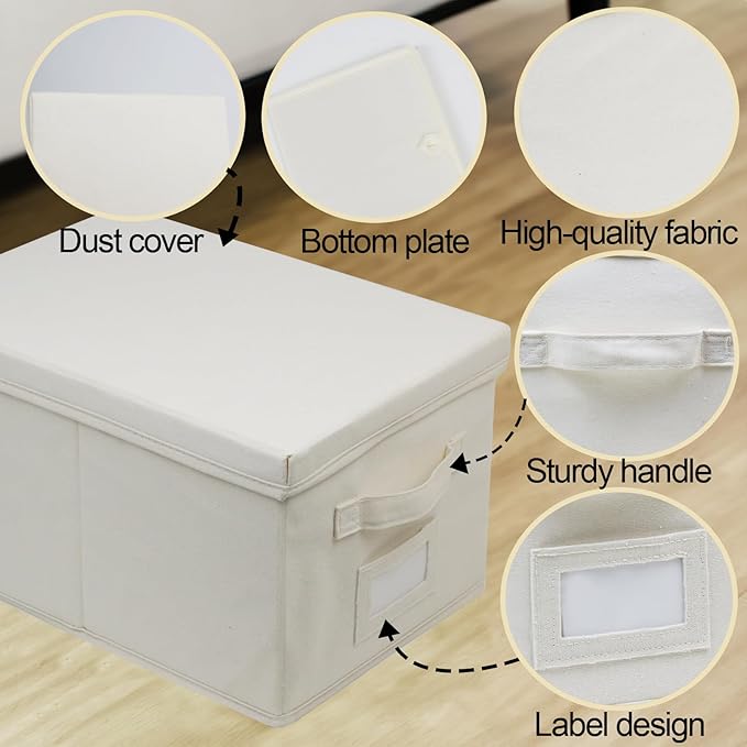 Fordonral 3 Pcs Closet Storage Bins with Lids &amp Lable &amp Handles 15 22 Quart Collapsible Fabric Stackable Storage Bin Cube Organizer Lidded Organizing Boxes Storage Containers