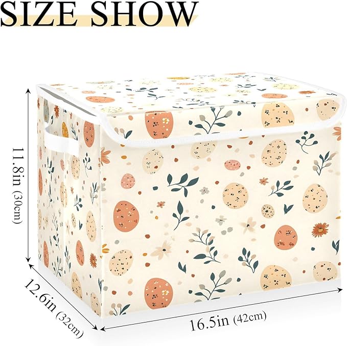 Colored Eggs and Branches 2 Fabric Storage Bins with Lids and HandleFoldable Storage Bins with LidsCloset Organizers for Clothes Storage Room Organization Office Storage Chest Organizer