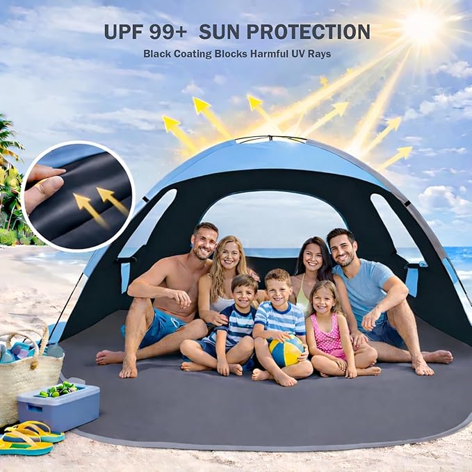 NXONE Beach Tent Sun Shelter with UPF 50+ UV Protection Lightweight Easy Setup Portable Beach Canopy for Family Large Space for Beach Camping &amp Outdoor 3/4/6 Person