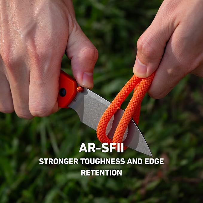 CJRB Pyrite-Light Manual Folding Knife with 3.34'' Upgraded AR-SFII Steel Blade Pocket Knives with Button Lock for Camping Hiking J1945 Orange