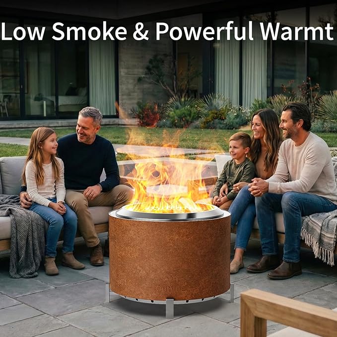 Stainless Steel Smokeless Fire Pit Outdoor Smokeless Firepit Wood Burning Fire Pits for Bonfire Patio Camping Low Smoke Firepit for Outside (Rusty 27 Inch)