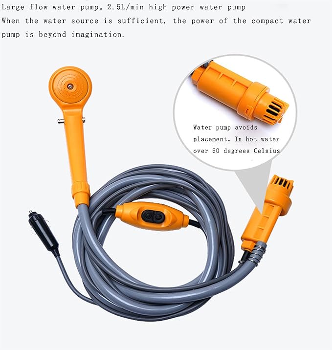 Camping Car Shower 12V Electric Outdoor Shower KitPortable Camping Outdoor Shower for Camping and Car WashingPet Washing (B)