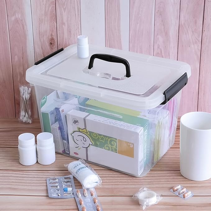 Cand 12 Quart Plastic Latching Box Clear Storage Bin with Lid 6 Packs