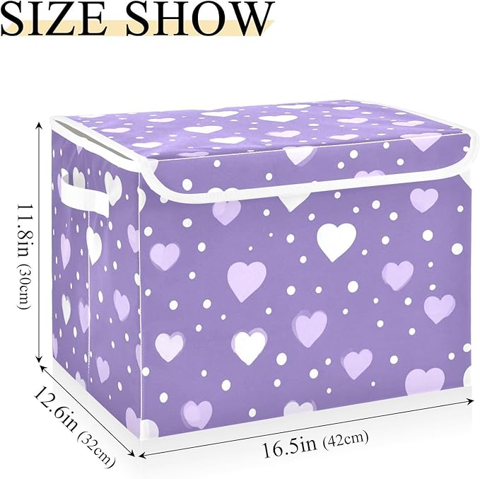 Purple Valentine Hearts Dots Storage Box with Lid 1 PC Foldable Storage Bin with Lids Stackable Storage Bins Cube Closet Organizer Basket with Flip-Top Lid &amp Handles for Shoes Books Towels