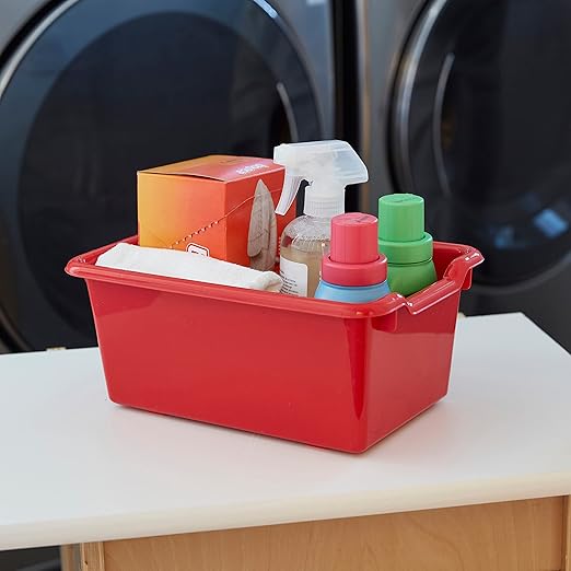 ECR4Kids Scoop Front Storage Bins Multipurpose Organization Red 10-Piece