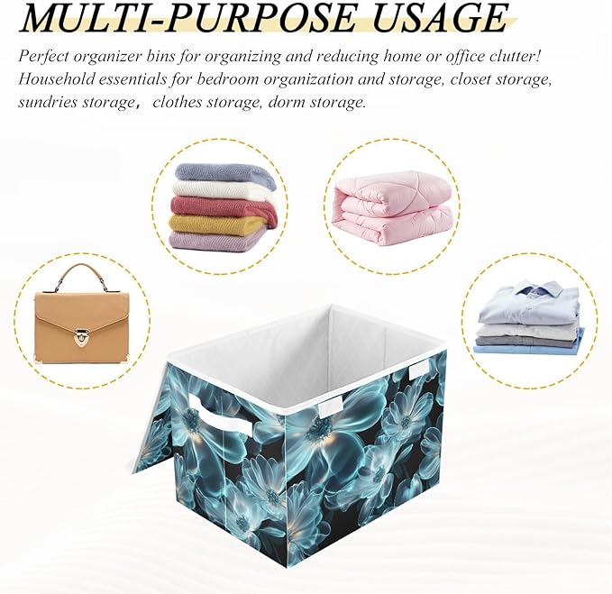 Storage Cube with Lid Clear Floral Pattern Print 16.5×12.6×11.8 IN Collapsible Large Capacity Foldable Storage Basket Bin Organizer
