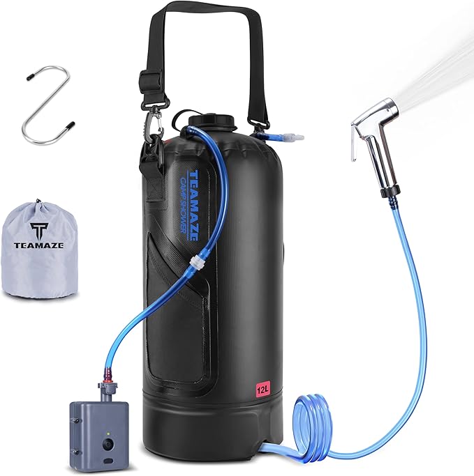 Teamaze Portable Shower12L/3.2 Gal Solar Camping Shower Bag with Auto Pressure PumpPortable Outdoor Shower for CampingBeachHikingRVPet Bath