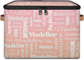 Custom Storage Basket with Name Personalized Keepsake Box with Zipper Lid Foldable Fabric Memory Bin Large capacity with Handle Pink Orange