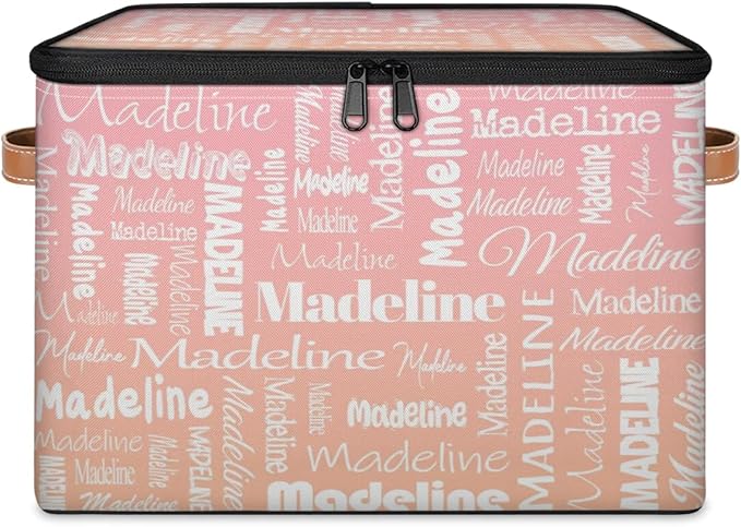 Custom Storage Basket with Name Personalized Keepsake Box with Zipper Lid Foldable Fabric Memory Bin Large capacity with Handle Pink Orange