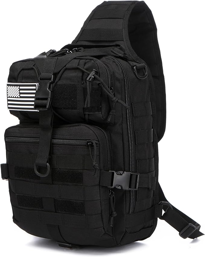 Outdoor Tactical Bag Fishing Military Sport Bag Pack Sling Shoulder Backpack for Every Day Carry (Black)