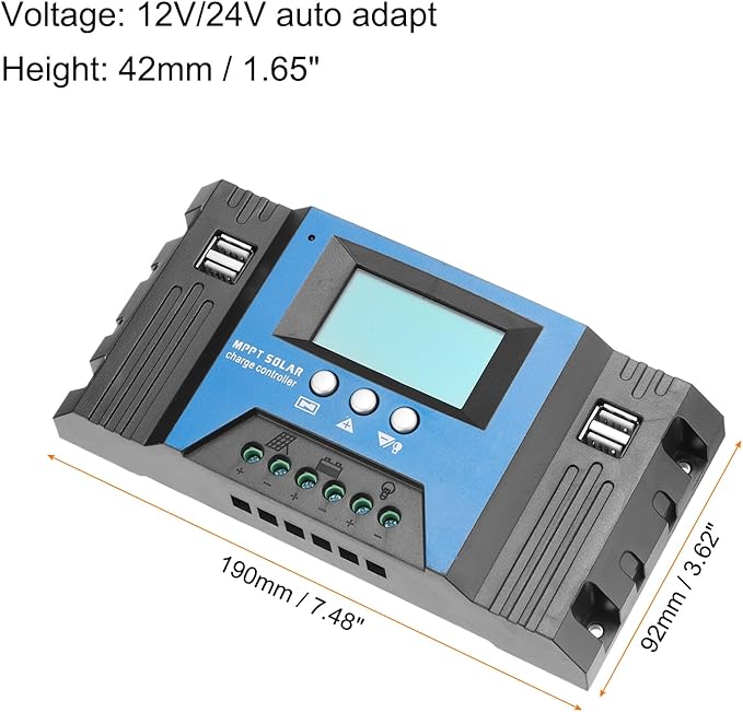 MECCANIXITY MPPT Solar Charge Controller 60A Solar Panel Charger 12V/24V Auto Intelligent Regulator with LCD Display 4 USB Ports Lead-Acid/Lithium Battery