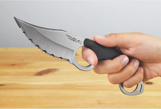 Cold Steel Double Agent II Serrated Edge Durable Lightweight Japanese AUS8A Steel Clip Point Shape 3 Fixed Blade Tactical Outdoor Hunting Knife Griv-Ex Handle Secure-Ex Sheath