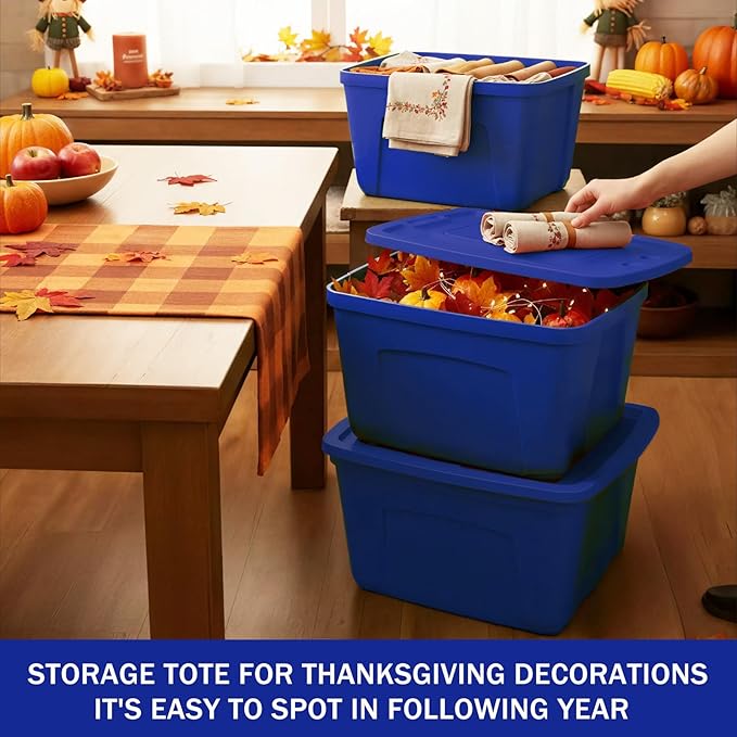 Storage Bins with Lids - Made in USA 18-Gallon (72-Quart) 4-Pack Storage Totes with Lids Plastic Stackable Containers Large Storage Boxes for Home and Office Organization Blue/Blue