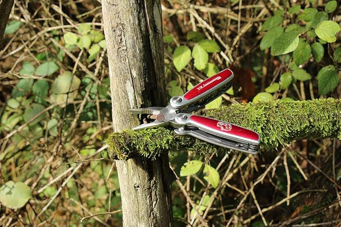 BRISA VW Collection - Volkswagen Multitool Foldable Pocket Tool 8 in 1 Stainless Steel Multifunctional in Retro/Vintage with VW T1 Bus (Silhouette/Red)