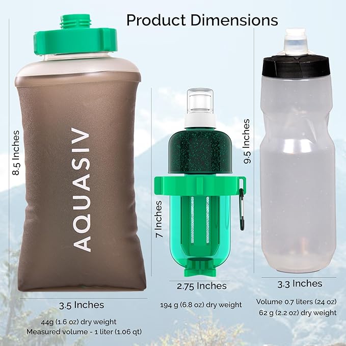 Gravity Water Filter Kit - HFM Carbon &amp Pre Filter Portable Squeeze Pouch - Reliable Camping &amp Hiking