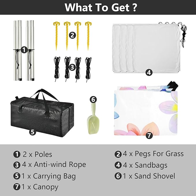 Beach Canopy with Windproof Ropes &amp Sandbags Beach Tent Sun Shade Sun Shelter for Camping Trips Fishing Backyard Fun or Picnics Plumeria Flowers