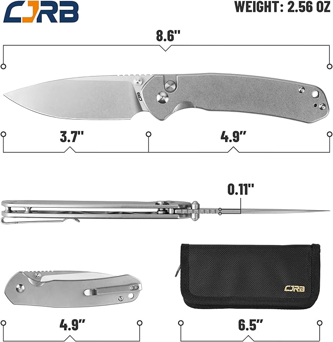 CJRB CUTLERY Pocket Knife Pyrite (J1925L) Button Lock EDC Large Foldable Knife AR-RPM9 Steel Blade and Stainless Steel Handle Silver Outdoor for Women Men for Gifts