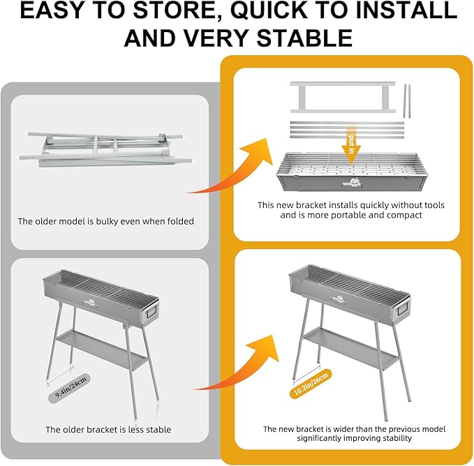 WILLBBQ Charcoal Grills Commercial Quality Portable Hibachi BBQ Lamb Skewer Detachable‌ Camping Barbecue Grill for Backyard Outdoor Cooking Use(31.6x7.1x5.1 inch)