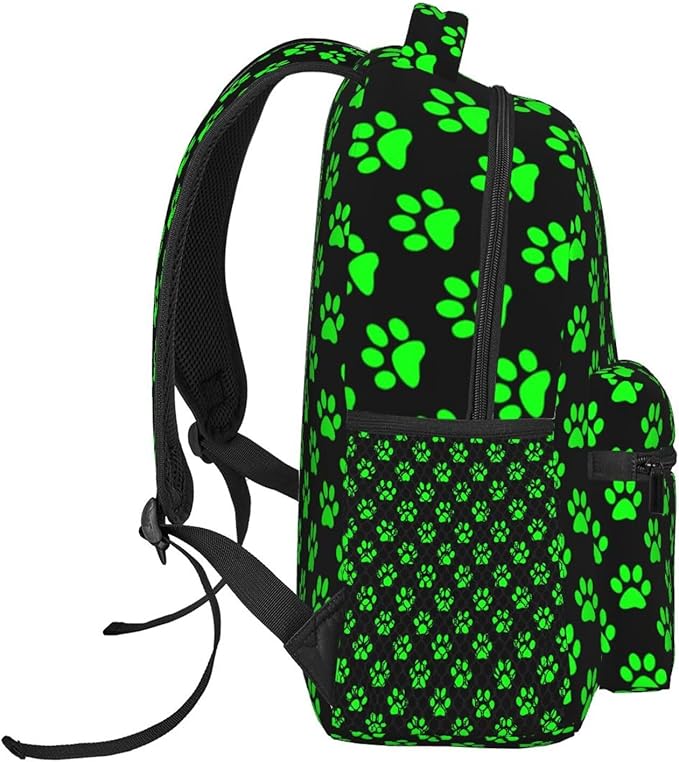 Green Paw print Backpack Multipurpose Shoulder Bag Capacity Gym Outdoor Hiking Travel Camping Gym Daypack 16in