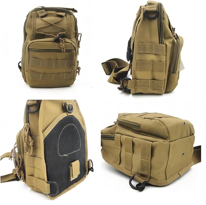 FAMI Outdoor Tactical Bag Backpack Military Sport Bag Pack Sling Shoulder Backpack Tactical Satchel for Every Day Carry (Tan 2 Packs)