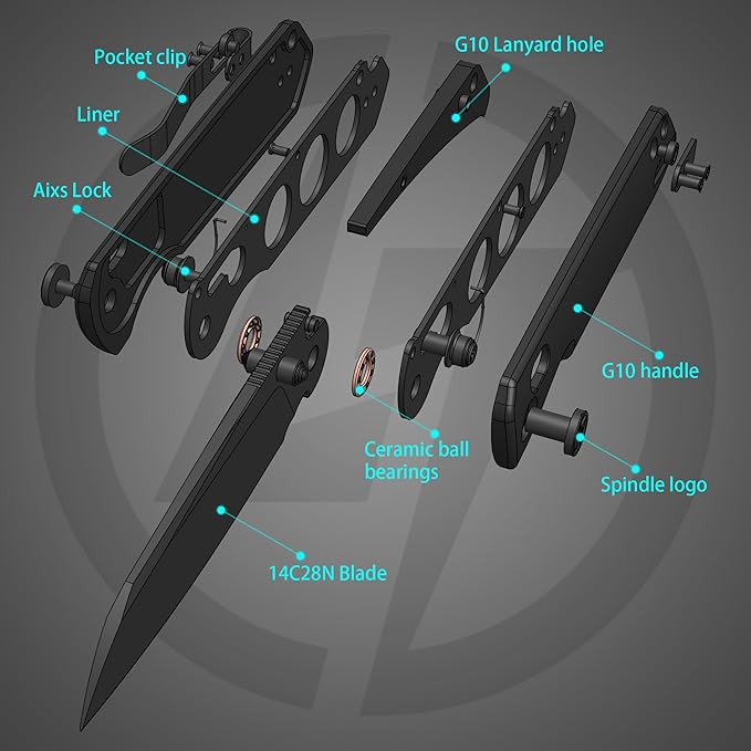G062 Folding Knife for EDC 14C28N Steel Blade Pocket knife Crossbar Lock Knife for Outdoor Survival Hunting and Camping 3.53oz(Black+Black Coating)