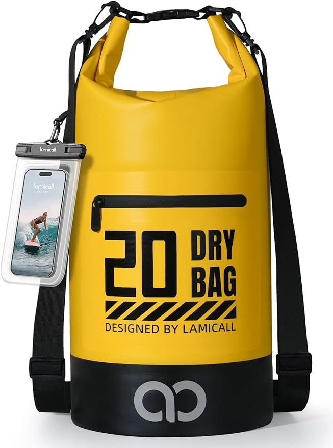 Lamicall 20L &amp 30L Dry Bag Waterproof Backpack - [Zippered Pocket] Roll Top Waterproof Bag Navy Blue &amp Lemon Yellow