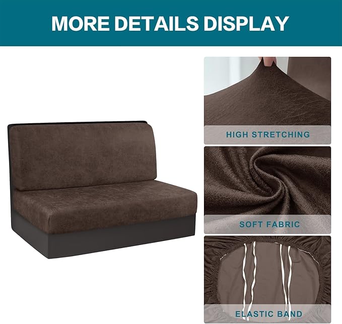 KRFOONN Stretch RV Dinette Cushion Covers Leather Look Camper Cushions Covers Replacement Couch Cushion Slipcovers Loveseat Slipcovers for Travel Trailer Couch (2 Backrest Cover &amp 2 Bench Cover T