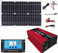 Complete Solar Power System 4000W 12V to 110V/220V Solar System Combination Inverter Solar Panel Kit Home Grid System 30A Controller + 18w12v Solar Panel(Red12V-110V)