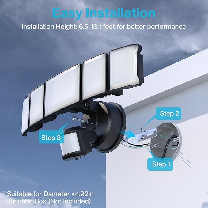 Olafus 130W Motion Sensor Outdoor Lights 13000LM 2 Pack Motion Sensor Flood Light Dusk to Dawn Outdoor Lighting IP65 Waterproof Motion Detector Lights for Outside Black