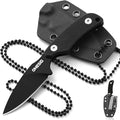 Omesio EDC Fixed Blade Knife 5.82 Neck Knife with Sheath and Necklace D2 Steel 2.99-Inch Blade Small Full Tang Knife with Clip G10 Handle for Fishing Hiking Camping (Black Blade + Black Handle)