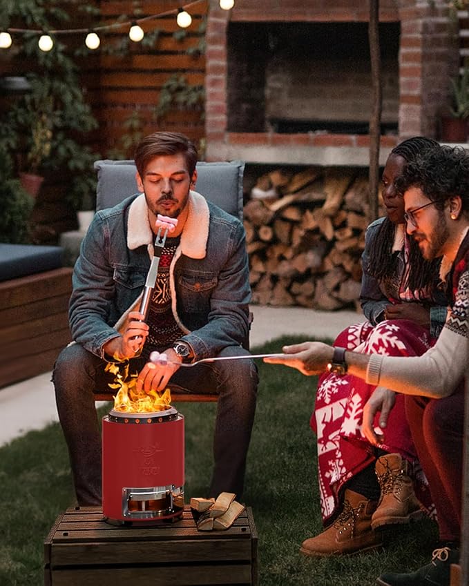 YEFU Tabletop Fire Pit 9.7 x 7.1 in Flame Intensity Control Camping Stove for Outdoor &amp Patio Fueled by Pellets or Wood Safe Burning Table Top Firepit with Travel Bag &amp 2 Mini Sticks Red
