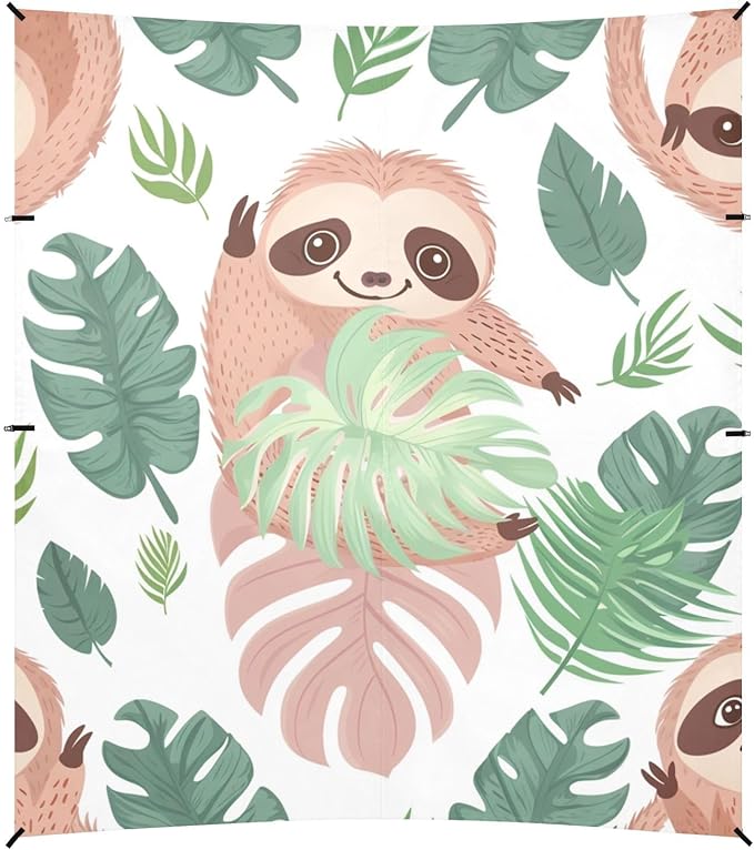 ALAZA Cute Sloth and Palm Leaves Seamlee Beach Tent Sun Shelter Portable Canopy Sunshade for Outdoor Camping Picnics Backyard Fun 10x9 ft