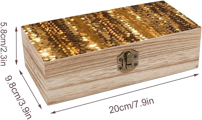 Wood Storage Box with Lid Gold Sequin Sparkle Wooden Box Storage Box For Home Decoration Perfect for Souvenirs