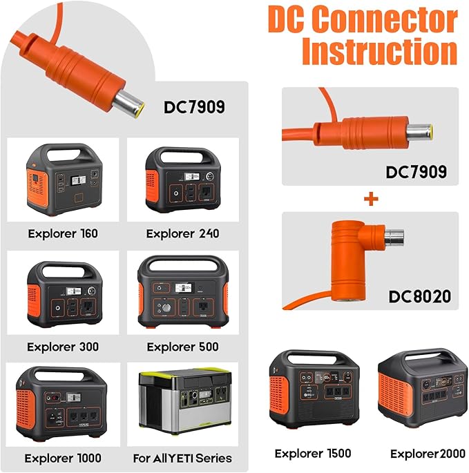 14 AWG Solar Extension Cable 50FT for Jackery 8mm DC7909 Solar Panel Cable Cord Female to Male with DC8020 Male Adapter for GZ Yeti Aker Jackery Portable Power Station