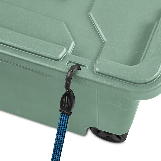Storage Bin 40 Gallon 160 Qt Plastic Rolling Stacker Storage Box Wheeled Industrial Tote Tough Lidded Stackable Storage Container for HomeGarage and Camping Green Sage Base and Lid 2-pack
