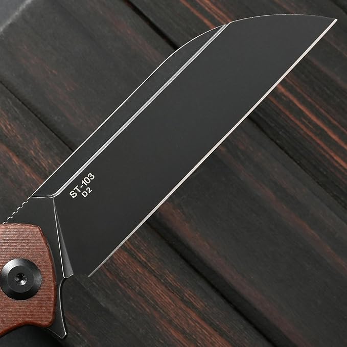 Sitivien ST103 Folding Knife D2 Steel BladeMicarta Handle EDC Tool Knife for Outdoor Camping Hunting Survival(Brown)