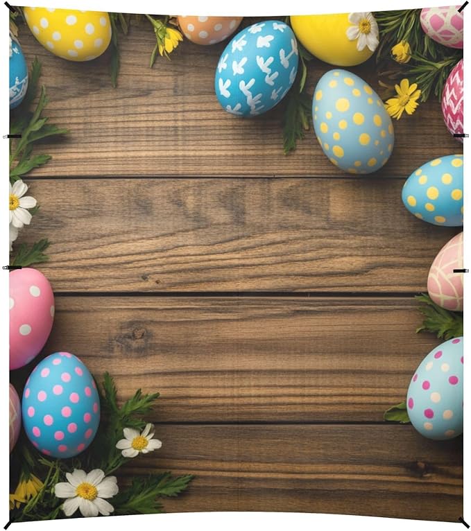 ALAZA Happy Easter Banner Wood Colored Easter Eggs Beach Tent Sun Shelter Portable Canopy Sunshade for Outdoor Camping Picnics Backyard Fun 10x9 ft
