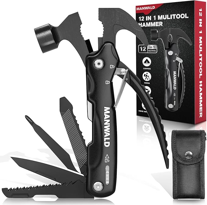 12 in 1 Multitool Hammer Gifts for Dad Camping Accessories Survival Gear Cool Gadgets Gifts for Men Husband Boyfriends Birthday Gifts for Women Him