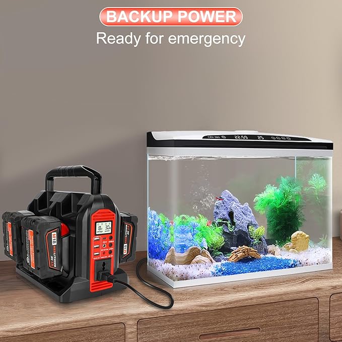DC 18V to AC 120V Power Inverter Compatible with Milwaukee M18 18V Battery 350W Pure Sine Wave Portable Power Inverter Converter with LCD Display and LED Light 4 Battery Port