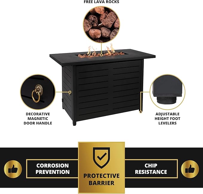 42 Outdoor Propane Fire Pit Table Gas Fire Pits with Lava Rock Waterproof Cover and Removable Lid for Outside Gatherings Parties on Patio Deck Garden Backyard Balcony 50000 BTU CSA Certified