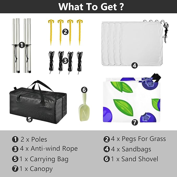 Beach Canopy with Windproof Ropes &amp Sandbags Beach Tent Sun Shade Sun Shelter for Camping Trips Fishing Backyard Fun or Picnics Blueberries