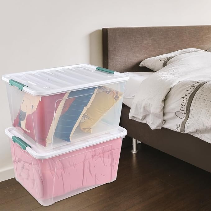 Readsky 85 Quart (21 Gallon) Clear Plastic Storage Bins with Wheels Large Latching Boxes with Lids 4 Packs